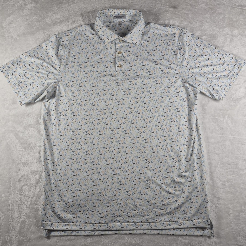 Peter Millar Summer Comfort Polo Shirt Men's Large White Golf Performance AOP